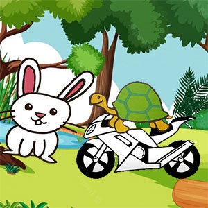 La carrera entre el conejo y la tortuga motociclista